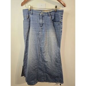 Vintage Y2K Denim Maxi Skirt Split Seam Womens 12 Boho Cowgirl 90s